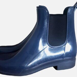 J. Crew Women's Chelsea Rain Boots Blue Rubber Pull On Ankle Top